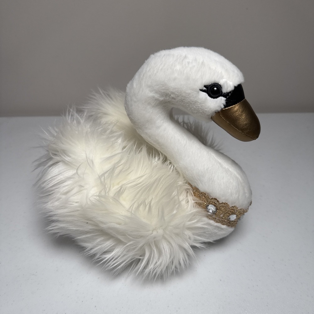 Cake Bake Shop White Gold Swan Stuffed Plush Furry 2021 Rare